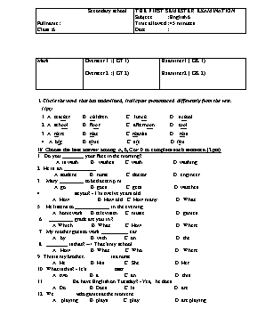 The first semester examination subject  English 6